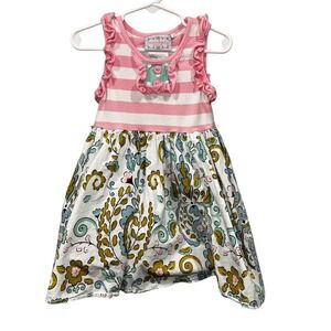 Serendipity 3T Girls‎ Pink Striped Ruffle Dress Floral Paisley Spring Outfit